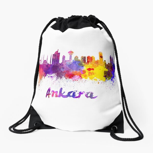 Ankara skyline in watercolor Drawstring Bag