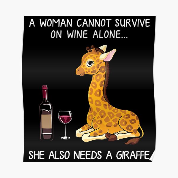 Funny Giraffe and wine  Poster
