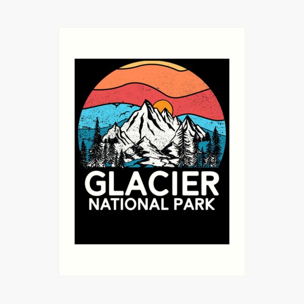 Vintage Glacier National Park Retro 80s Montana Mountain Art Print