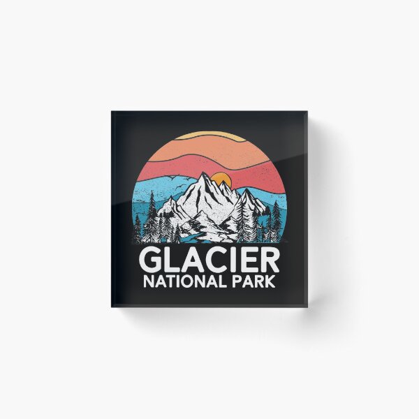 Vintage Glacier National Park Retro 80s Montana Mountain Acrylic Block