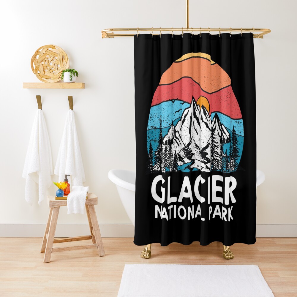 Vintage Glacier National Park Retro 80s Montana Mountain Shower Curtain