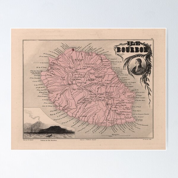 Item preview, Vintage Bourbon Island Map (1869) Réunion France  designed and sold by BravuraMedia.