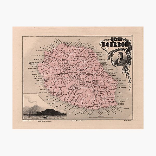 Item preview, Vintage Bourbon Island Map (1869) Réunion France  designed and sold by BravuraMedia.