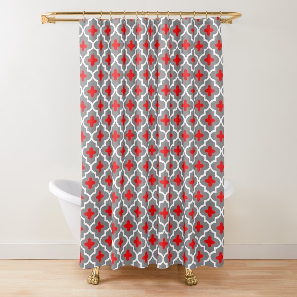 "Classic Moroccan Tile, Gray / Grey and Red " Shower Curtain for Sale