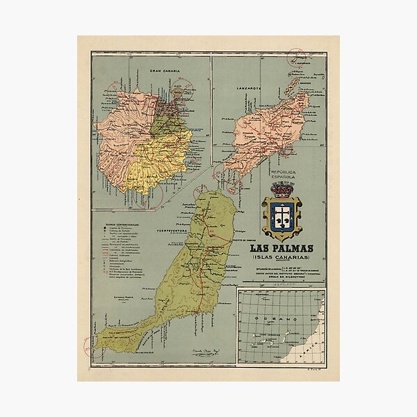 Item preview, Vintage Canary Islands Map (1922) designed and sold by BravuraMedia.