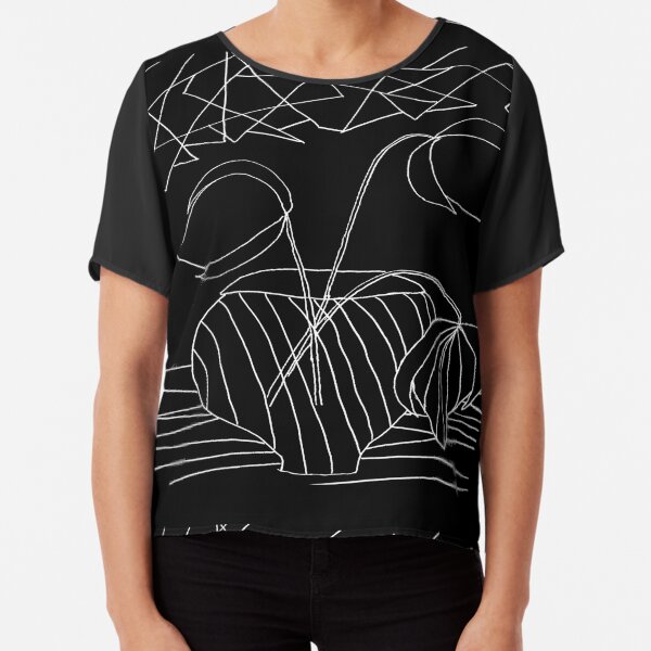 Black Flowers in Vase Chiffon Top