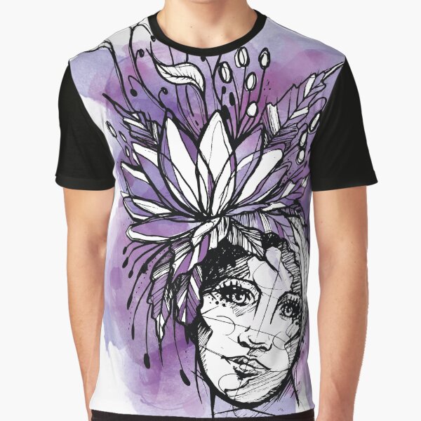 Girl Boho Aquarell Watercolor Sketch Purple Grafik T-Shirt