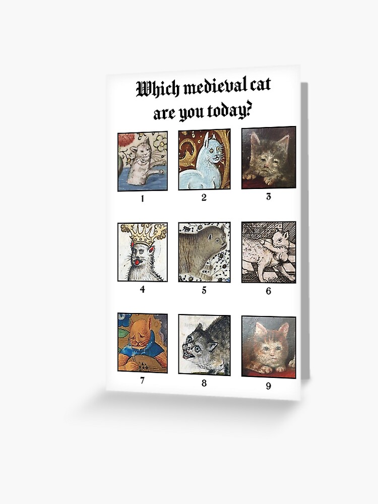 Carte De Vœux Quel Chat Medieval Es Tu Aujourd Hui Par Coffeewithmilk Redbubble