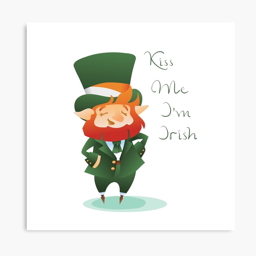 Kiss Me I M Irish With Cute Chibi Cartoon Leprechaun Metal Print By Jerars Redbubble