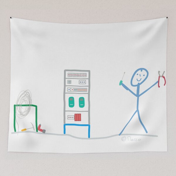 Item preview, Electrician Stickfigure  electricity cable installation Work job  designed and sold by KlareLinie.