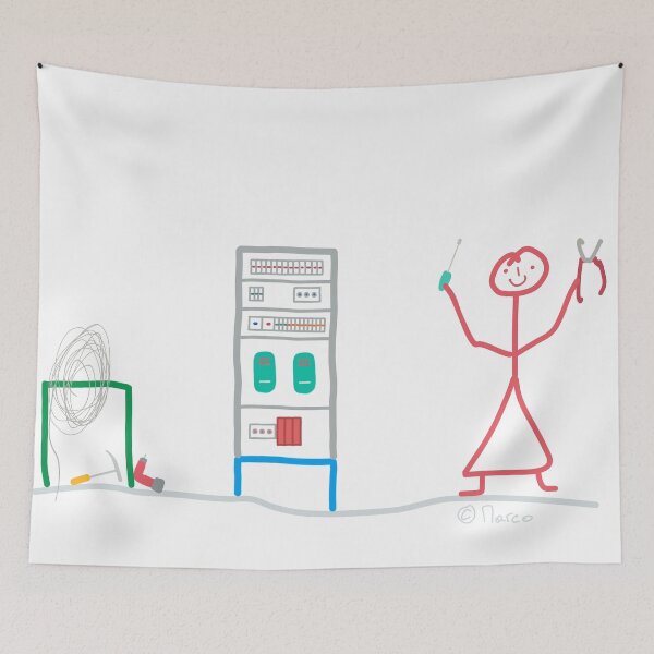 Item preview, Electrician Stickfigure  electricity cable installation Work job  designed and sold by KlareLinie.