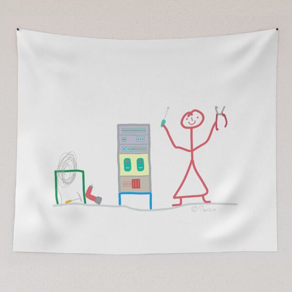 Item preview, Electrician Stickfigure  electricity cable installation Work job  designed and sold by KlareLinie.