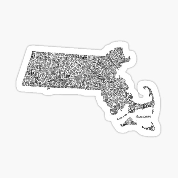 Massachusetts Typography Map Sticker