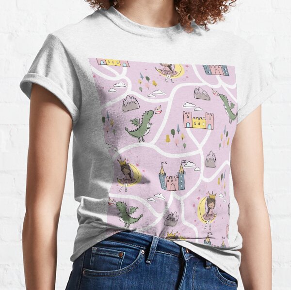 Childish seamless pattern with princess and dragon Classic T-Shirt