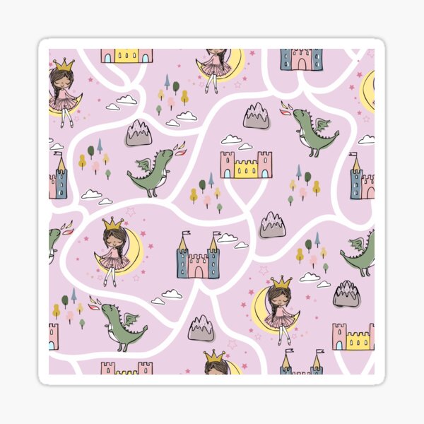 Childish seamless pattern with princess and dragon Sticker