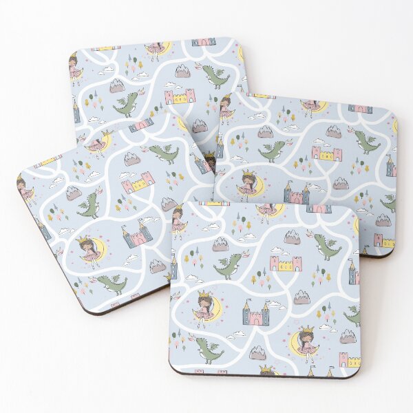 Item preview, Childish seamless pattern with princess and dragon blue background designed and sold by Arch4Design.