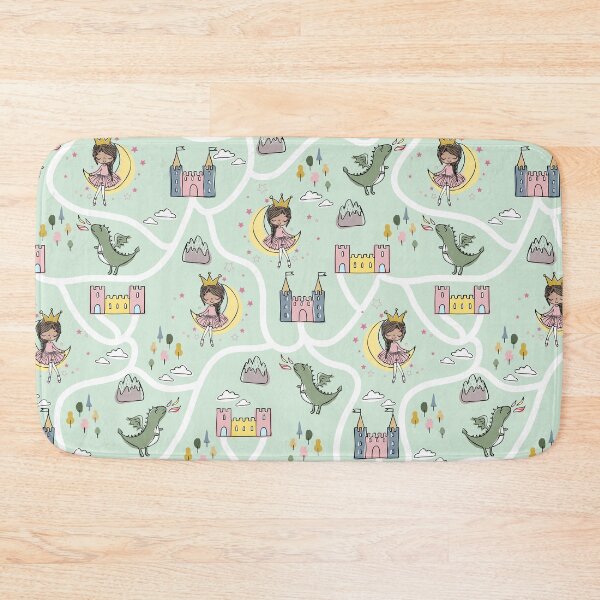 Item preview, Childish seamless pattern with princess and dragon green background designed and sold by Arch4Design.