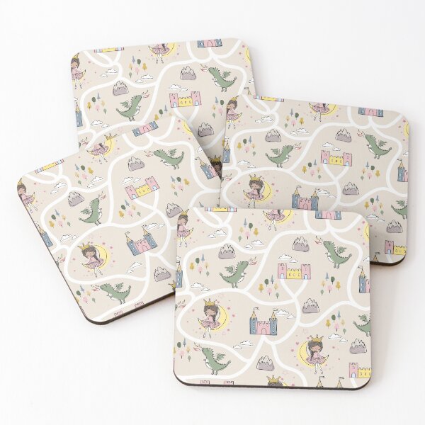 Item preview, Childish seamless pattern with princess and dragon beige background designed and sold by Arch4Design.