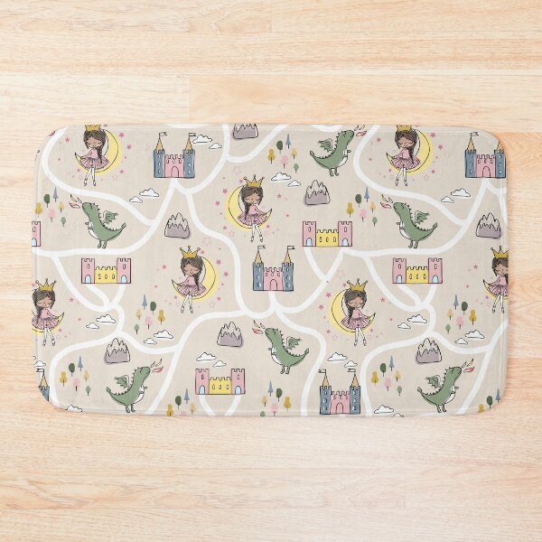 Item preview, Childish seamless pattern with princess and dragon beige background designed and sold by Arch4Design.