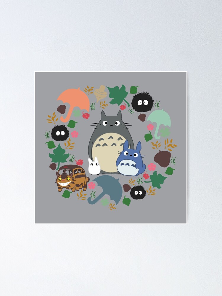 Alternative Ansicht von Mein Nachbar Totoro Kranz - Anime, Catbus, Ruß Sprite, Blau Totoro, Weiß Totoro, Senf, Ocker, Regenschirm, Manga, Hayao Miyazaki, Studio Ghibl Poster