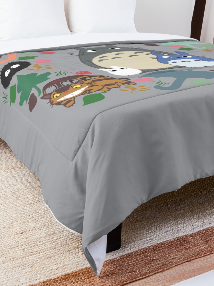 Alternate view of My Neighbor Totoro Wreath - Anime, Catbus, Soot Sprite, Blue Totoro, White Totoro, Mustard, Ochre, Umbrella, Manga, Hayao Miyazaki, Studio Ghibl Comforter