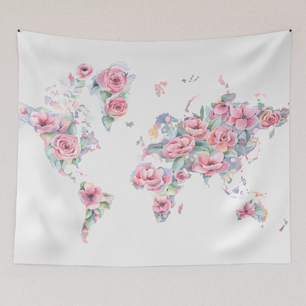 Item preview, flora watercolor world map designed and sold by Sara Eshak.