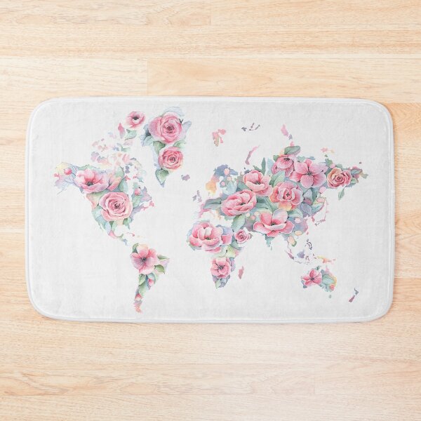 Item preview, flora watercolor world map designed and sold by Sara Eshak.