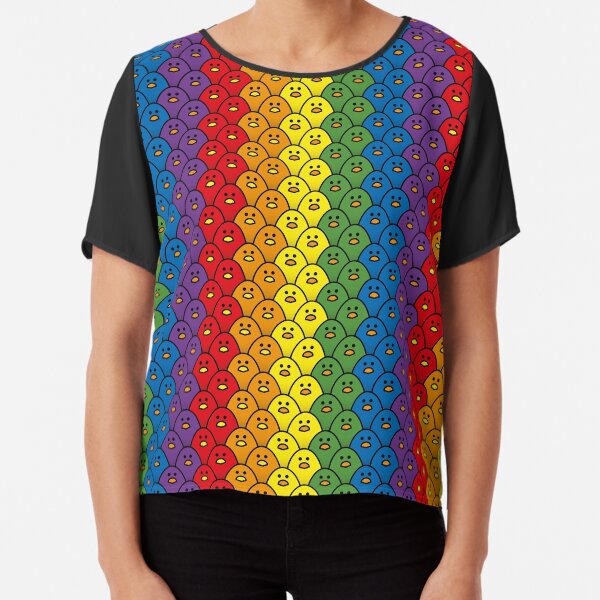 Rainbow Coloured Chicks in Vertical Double Rows Chiffon Top