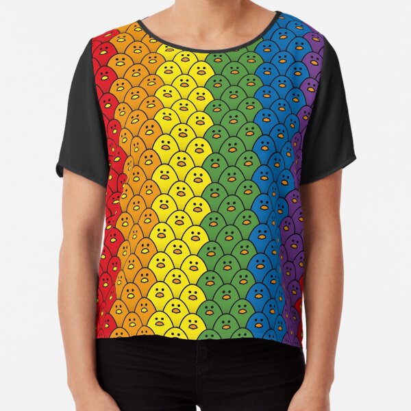 Rainbow Coloured Chicks in Vertical Treble Rows Chiffon Top
