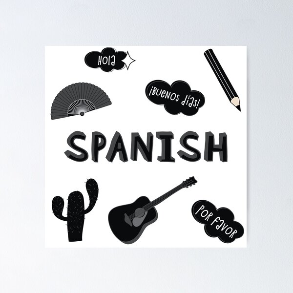 Black Spanish Language School Subject Sticker Pack Poster for