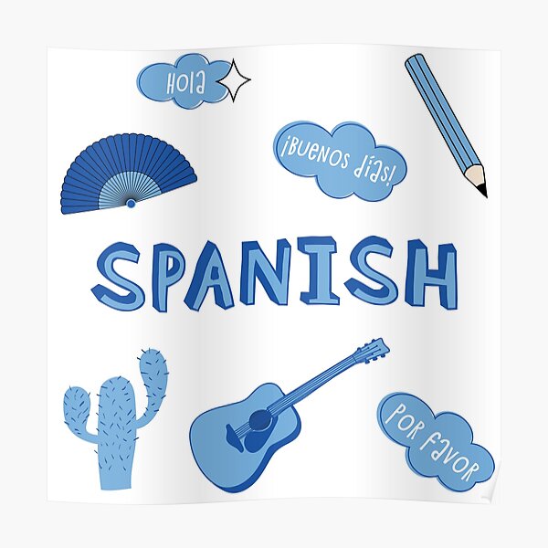 "Light Blue Spanish Language School Subject Sticker Pack" Poster by TheGoods Redbubble