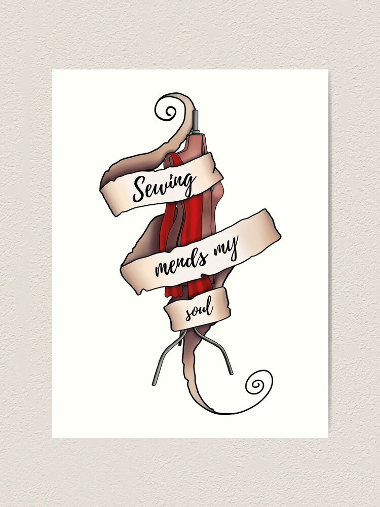 Sewing Art Print Sewing Mends the Soul Quote Poster Seamstress Gift Sewing  Room Decoration Canvas Painting