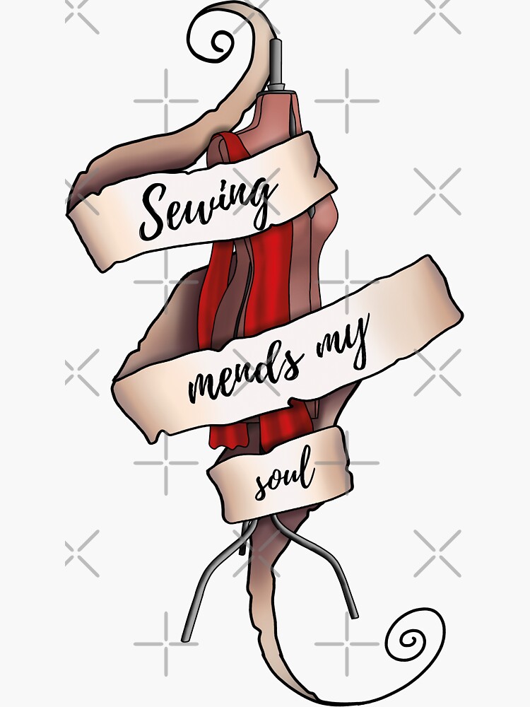 Thumbnail 3 of 3, Sticker, Sewing Mends My Soul designed and sold by craftschmooze.