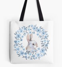 Rabbit and floral wreath Tote Bag