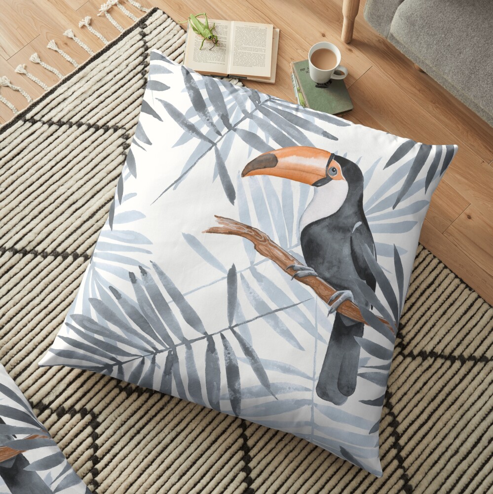 Palm leaves and Toucan Floor Pillow