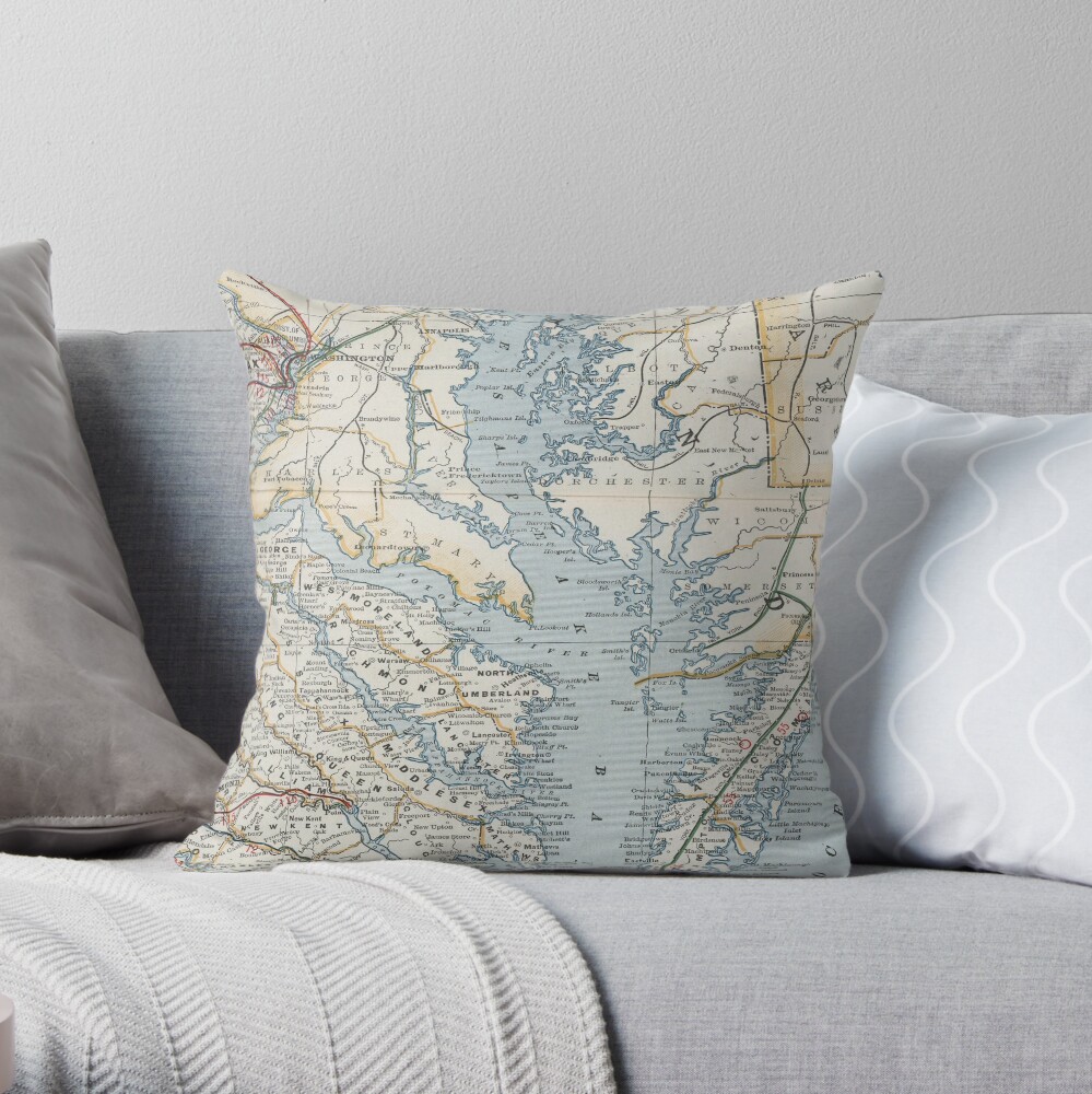 Vintage Map of the Chesapeake Bay (1901) Throw Pillow