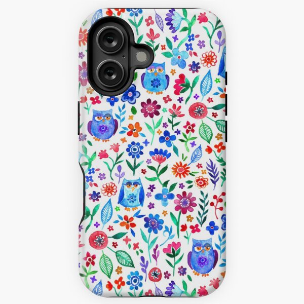 Vista previa del artículo con la obra «Pequeños búhos y flores sobre fondo blanco», diseñado y vendido por micklyn.