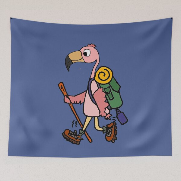 Item preview, Funny Pink Flamingo Hiking Cartoon designed and sold by Nature's Fancy.