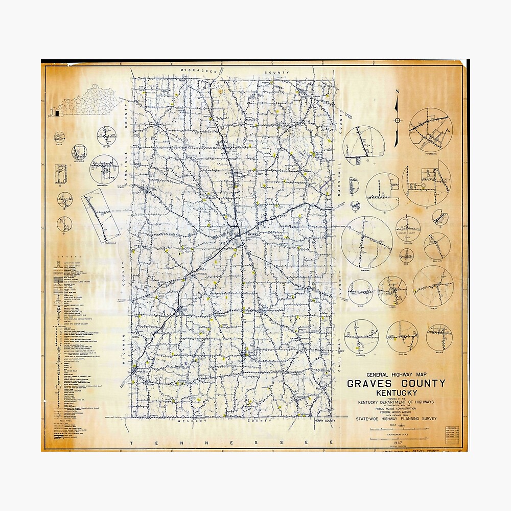 Graves County Ky Map 1947 Graves County, Kentucky Map" Poster By Westkygenealogy | Redbubble