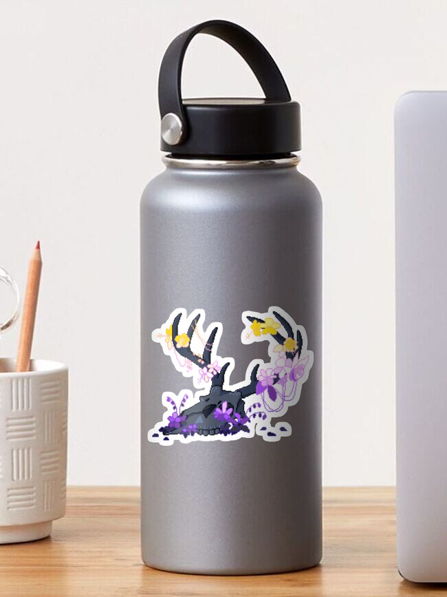 Thumbnail 1 of 3, Sticker, Non-binary Deer Pride Skull (requested) designed and sold by OceanicScribble.