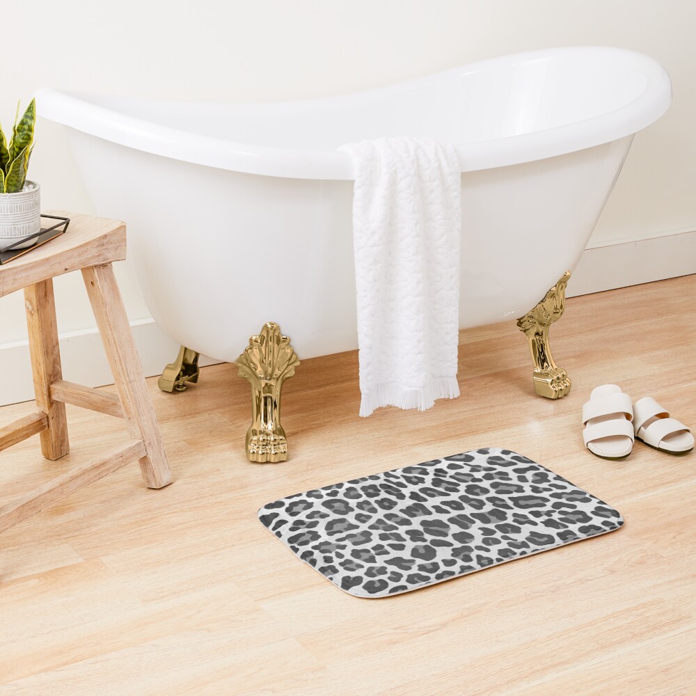 Leopard Gray and Light Gray Print Bath Mat