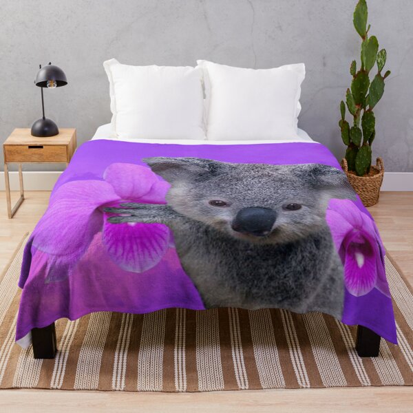 Koala and Orchids Throw Blanket