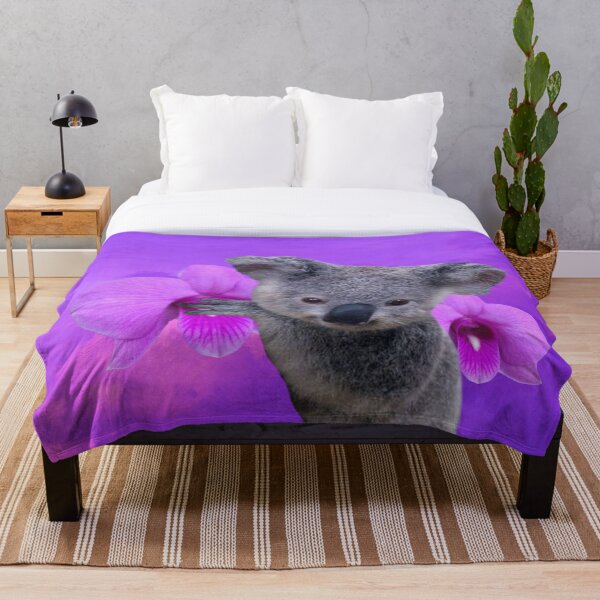 Koala and Orchids Throw Blanket