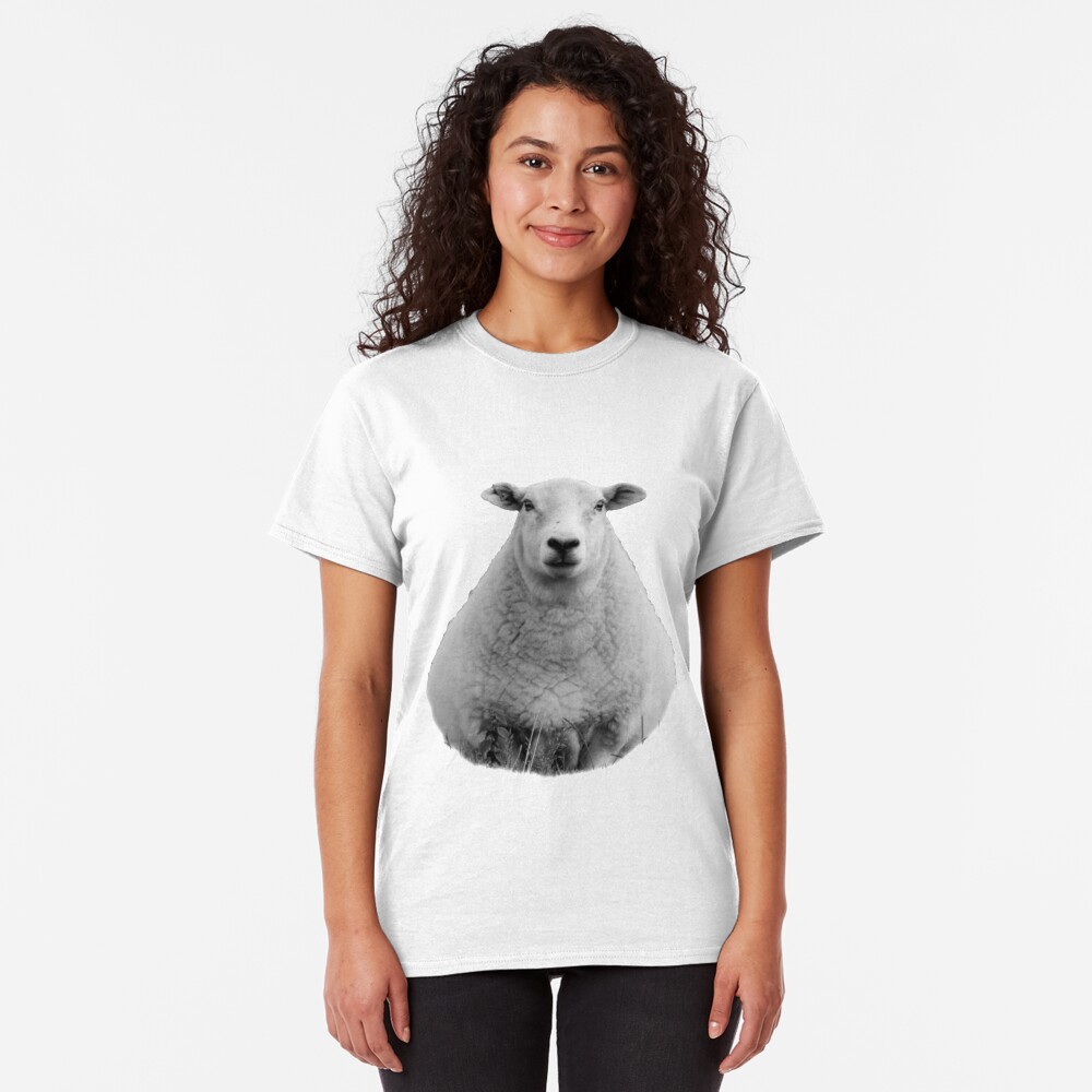 Black and White Sheep in Field Classic T-Shirt