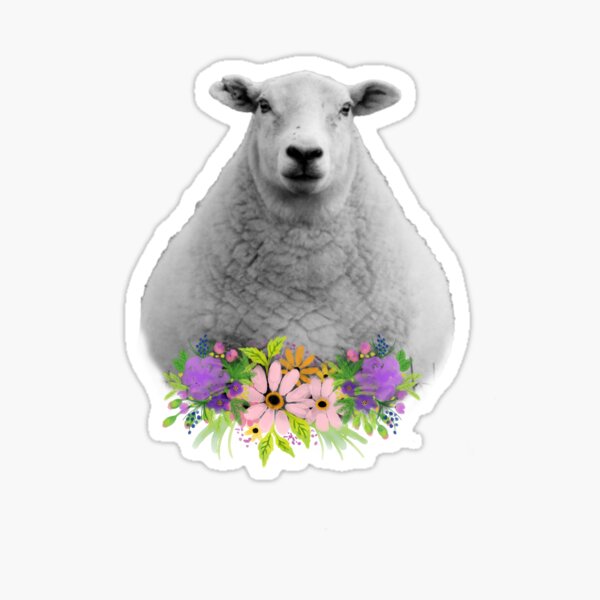 Floral Sheep in Field Sticker