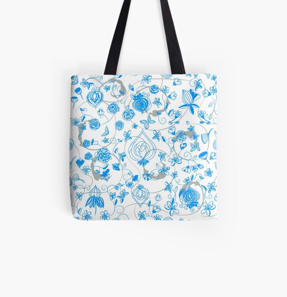 Blue Chinoiserie All Over Print Tote Bag