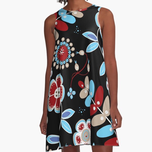 1960s Retro Bohemian Hippie Flower Power A-Line Dress