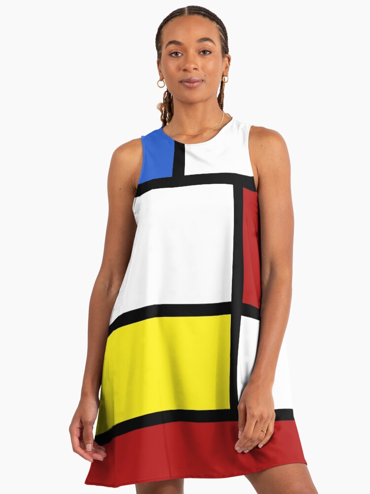 60's White, Red And Yellow Box Pattern 1960s A-Line Dress