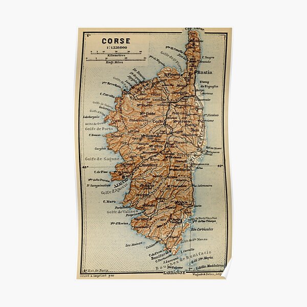 Carte de France Corse d'époque (1886) Poster