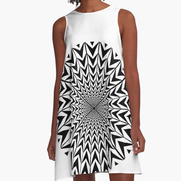 #Movement #Monochrome #Illusion, #Abstract drawing, spiral,helix,scroll,loop,volute,spire,helical,winding,corkscrew A-Line Dress